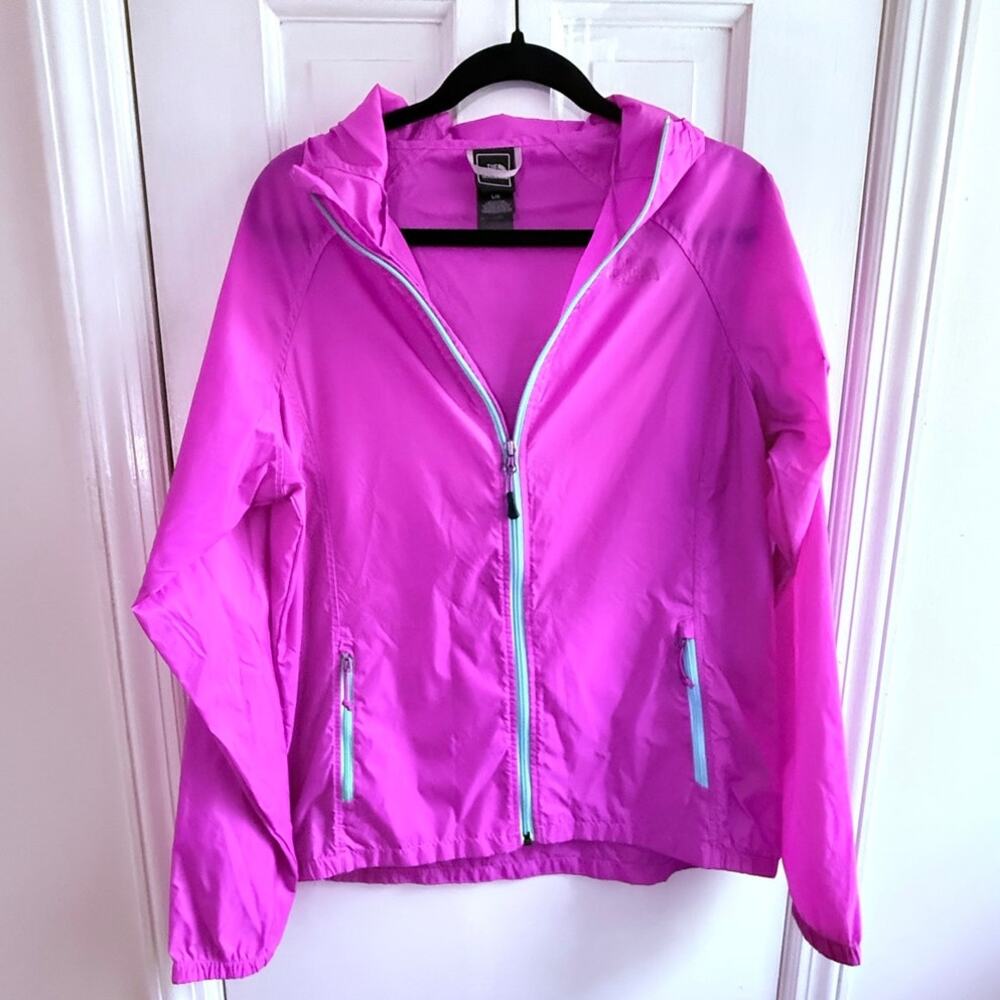 The North Face Bright Pink Hooded Windbreaker Rain Jacket Women's Large